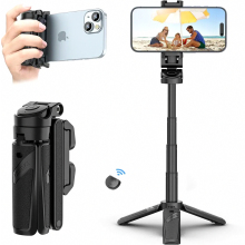JJ02 Telefoonstatief, 3-in-1 Bluetooth Selfie Stick Telefoonhouder Capgrip met Afstandsbediening, Uitschuifbare Mini Statief Telefoonhouder