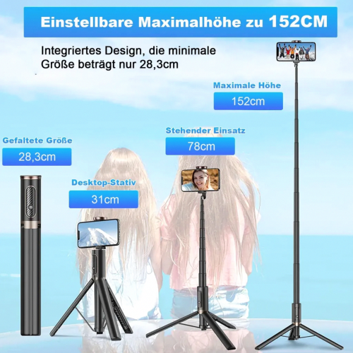 Selfiestickstatief van 152 cm, alles-in-één aluminium telefoonstatief 2