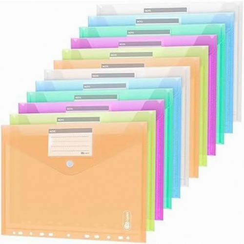 24-piece A4 document wallet, 6 colors, transparent A4 document wallet, document folder, file folder, snap-fastener bag for organizing