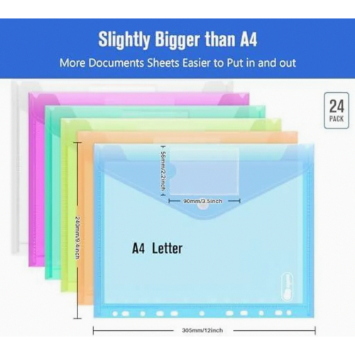 24-piece A4 document wallet, 6 colors, transparent A4 document wallet, document folder, file folder, snap-fastener bag for organizing 1