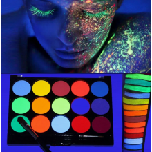 Körperfarbe fluoreszierend, 15 Farben Bodypaint mit Pinsel, Neon Glow Bobypainting Körperbemalung Facepaint wasserlöslich Malerei Party Hall