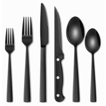 36-delige roestvrijstalen bestekset met steakmes, zwart, bestekset voor 6 personen, elegante serviesset met mes, vork, lepel, tafelgerei