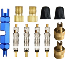 Presta Ventileinsatz Set 11 Stück Fahrradventil-Adapter, Ventilbolzen, Ventilschlüssel und Schutzkappen für Fahrräder und Mountainbikes