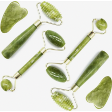 6-teiliges Massagewerkzeug-Set, 4-teiliges Jade-Roller-Set für das Gesicht, geriffelte Roller, Hautroller mit 2 Schabe-Massagewerkzeugen, An