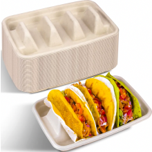 50 disposable taco holders for parties, high-quality paper taco plates with dividers, taco bar serving set for a party, taco stands for