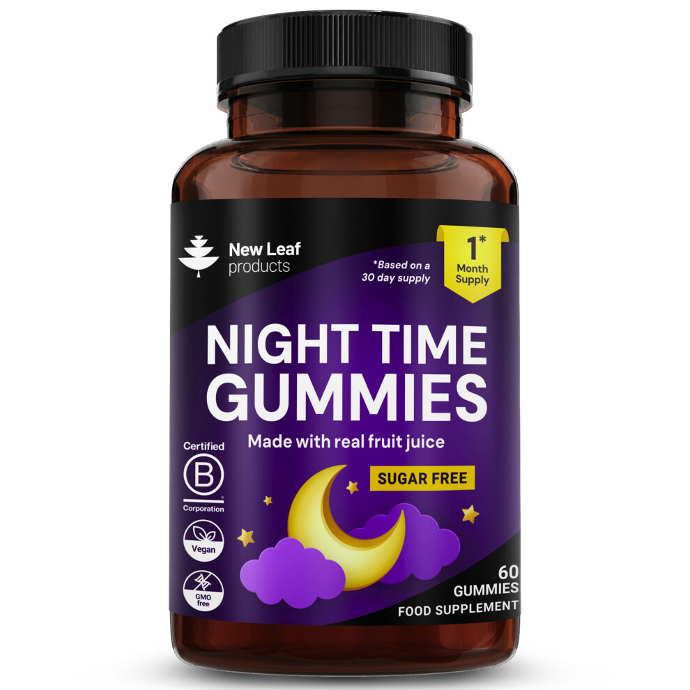 New Leaf Product Night Time Gummies - Lavender Flower, L-Theanine Vitamin B6 & Magnesium - 60 Gummies, Vegan, Gmo Free, Gluten Free