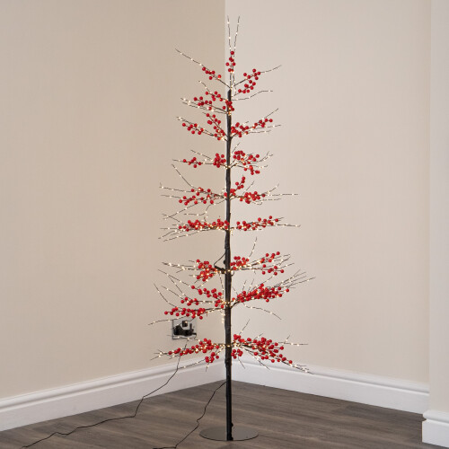 Premier 1.5m Light up Red Berry Christmas Tree with 635 Warm White LEDs 1