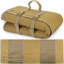 Extra Large Foldable Shooting Mat with Padding for Prone Shooting, Featuring MOLLE Webbing System and Two Accessory Pockets, Tan MOLLE Style