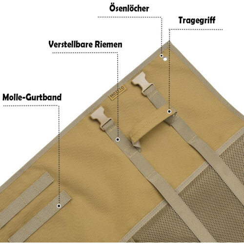 Extra Large Foldable Shooting Mat with Padding for Prone Shooting, Featuring MOLLE Webbing System and Two Accessory Pockets, Tan MOLLE Style 1
