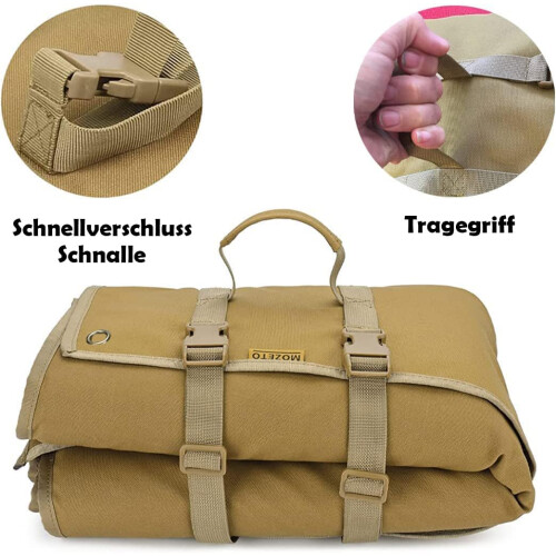 Extra Large Foldable Shooting Mat with Padding for Prone Shooting, Featuring MOLLE Webbing System and Two Accessory Pockets, Tan MOLLE Style 2