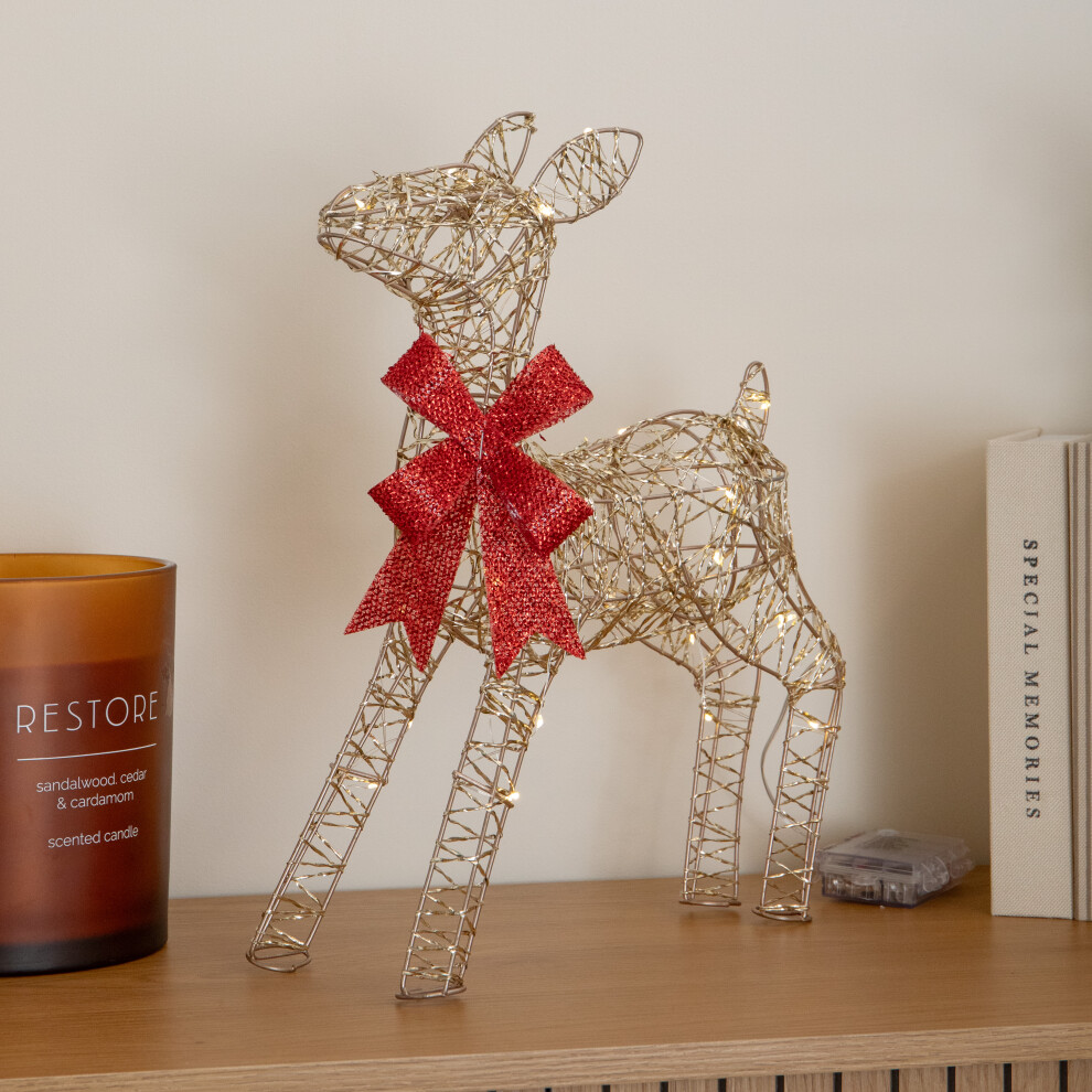 Premier 38Cm Gold Twist Light Up Baby Reindeer Christmas Decoration With Leds