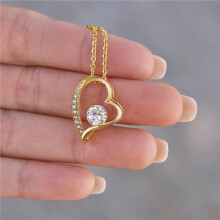 (Color P) To My Daughter Heart Crystal Necklace, Gold Tone Pendant with Message Card Gift Box, Birthday Christmas Graduation Jewellery Gift from Dad