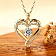 (Color T) To My Daughter Heart Crystal Necklace, Gold Tone Pendant with Message Card Gift Box, Birthday Christmas Graduation Jewellery Gift from Dad