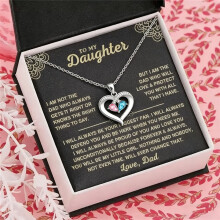 (Color I) To My Daughter Heart Crystal Necklace, Gold Tone Pendant with Message Card Gift Box, Birthday Christmas Graduation Jewellery Gift from Dad