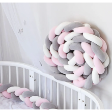 Welikera Bettschlange geflochten 200cm Nestchen Zopf - Babybett Stoßfänger Bettumrandung lang - Kopfschutz Zugluftstopper, Rosa+Weiß+Grau