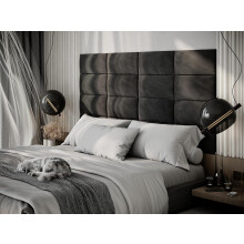 (Black) 2 Pack-Rectangle (25x50cm) Headboard Wall Panels | Soft Upholstered Velvet Tiles for Bedroom