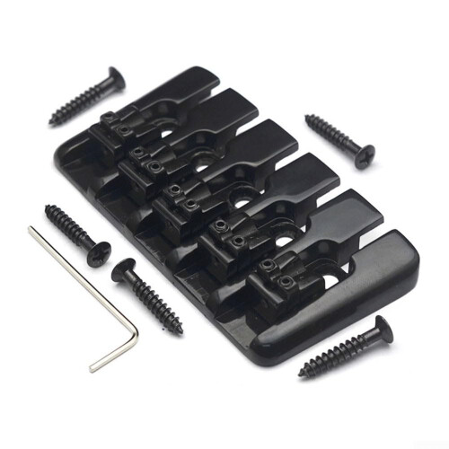 5 String Bass Bridge with Heavy Duty Design, Screws and Adjustable Saddle Heights (Black)