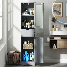 Tall Floor Storage Cabinet with Adjustable Shelves, Gray