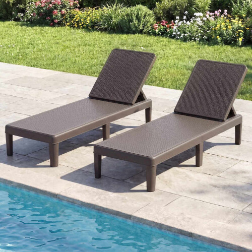 Adjustable Rattan-Look Sun Lounger, Brown, 150kg Capacity 1