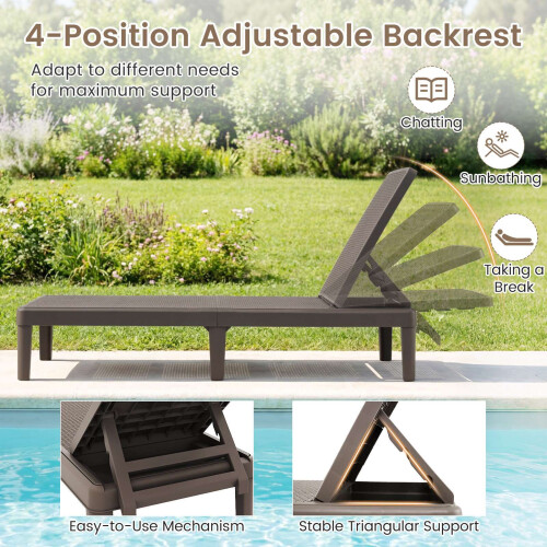 Adjustable Rattan-Look Sun Lounger, Brown, 150kg Capacity 2