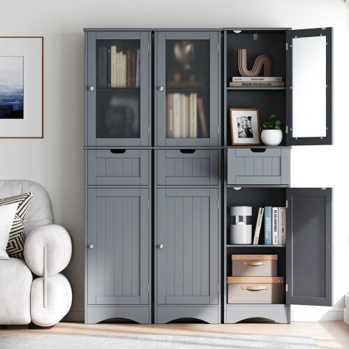 Tall Floor Storage Cabinet with Adjustable Shelves, Gray 2