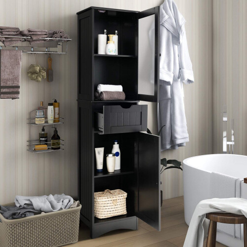 Tall Floor Storage Cabinet, 2 Doors, 1 Drawer, Black 1