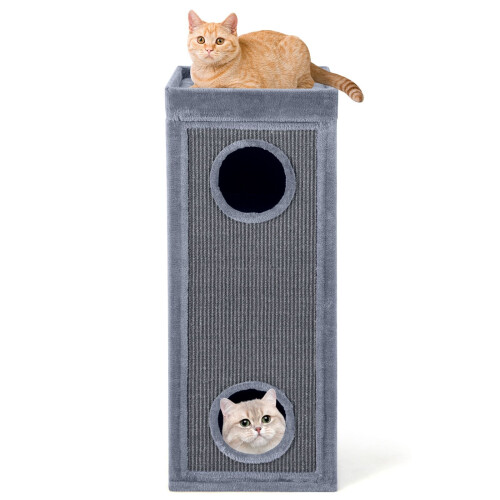 4-Story Cat Condo with Scratching Posts, Light Grey 2