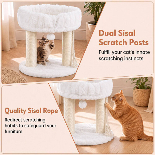 White Plush Cat Tree with Sisal Posts, 40 x 40 x 50.5 cm 2