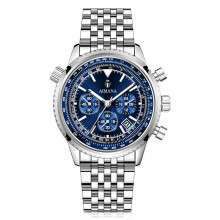 (Silver shell, blue surface, steel strip) Men Green Dial Chronograph Watch, Gold Tone Stainless Steel Bracelet Quartz Wristwatch