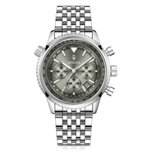 (Silver shell gray surface steel strip) Men Green Dial Chronograph Watch, Gold Tone Stainless Steel Bracelet Quartz Wristwatch