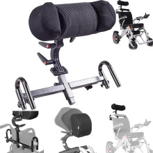 Headrest for wheelchairs, Adjustable neck support for seniors, Accessories for mobile toilet chairs and travel seats, Black