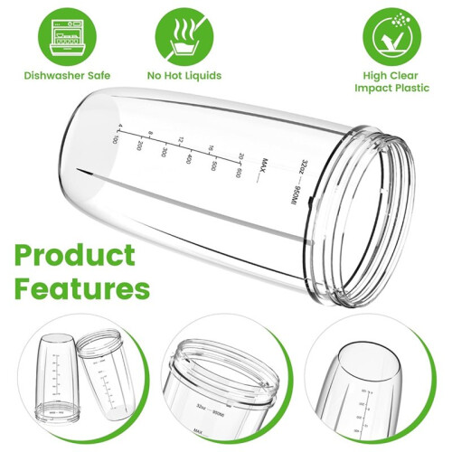 Blender Cup Blade Replacement Parts for  600W 900W Include 32oz Huge Cup & Extractor Blade & 2 Rubber Gaskets 1