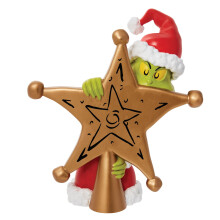 Dr. Seuss Grinch Hiding Behind Star Sculpted Christmas Tree Topper, 8.5 Inch, Multicolor