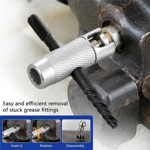 2 Pcs Grease Fitting Tool Set, 4 in 1 Grease Zerk Fitting Tool with Cleaner, for Install, Remove, Rethread