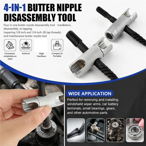 2 Pcs Grease Fitting Tool Set, 4 in 1 Grease Zerk Fitting Tool with Cleaner, for Install, Remove, Rethread 2