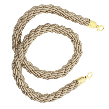 Barrier rope with natural material and sturdy metal hook for queue control, versatile for events and parties.