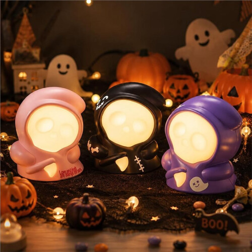 Grim Reaper Night Light 3 Pack, Pull-Back Toy Lamp with Adjustable Brightness, 3 Color Modes, Halloween Decor 2