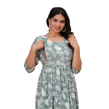 Jikonet Kurti d'allaitement pour femme enceinte, imprimιe, confortable, idιale pour l'allaitement (Vert laurier, taille XXL)