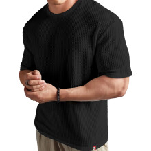 T-shirt SHODOX pour homme, uni, ΰ pois, coupe oversize, col rond, ιpaules tombantes, noir
