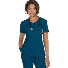 KOI Basics Women's 4 Pocket Katie Mock Wrap Scrub Top Lightweight Moisture-Wicking Fabric Caribbean Blue Medium