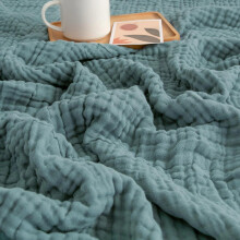 Soft Cotton Muslin Blanket For Adults, Breathable Lightweight Throw, 105x105 cm, Light Green, For Couch And Bed