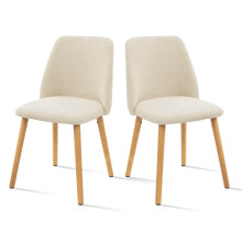 (Cream, Set of 2) Chenille Dining Chairs with Wooden Legs - GOEURVANT
