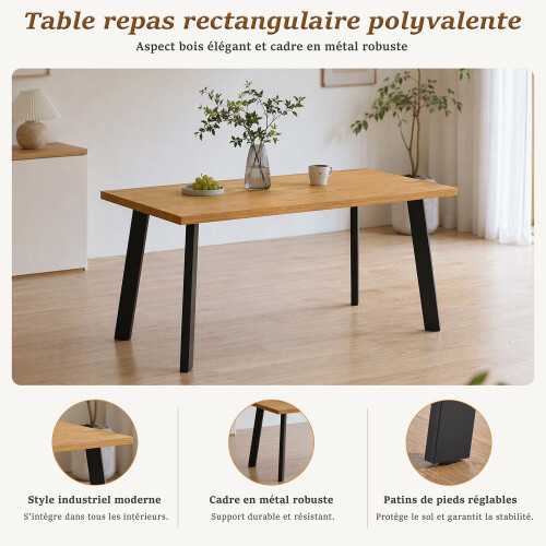 (Set of 7)Dining Table and Chairs Set Rectangular Wooden Table with 6 Upholstered Armchairs 2