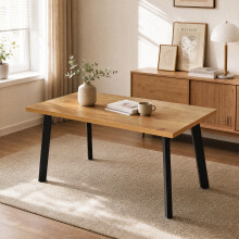 (Wild Oak Table) Dining Table, Wooden Rectangular Kitchen Table with Sturdy Metal Legs