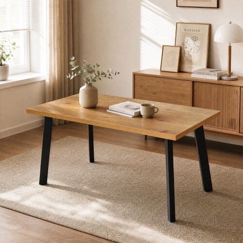 (Wild Oak Table) Dining Table, Wooden Rectangular Kitchen Table with Sturdy Metal Legs