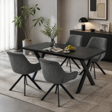 (Set of 5)Dining Table and Chairs Set, Rectangular Wooden Table with 4 Gray Armchairs