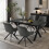 (Set of 5)Dining Table and Chairs Set, Rectangular Wooden Table with 4 Gray Armchairs 1
