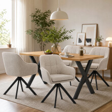 (Set of 5)Dining Table and Chairs Set, Rectangular Wooden Table with 4 Beige Armchairs