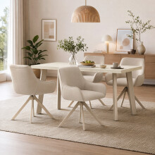 (Travertine, Set of 5)Dining Table and Chairs Set, Rectangular Wooden Table with 4 Swivel Armchairs