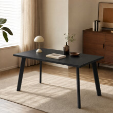 (Black Oak Table) Dining Table, Wooden Rectangular Kitchen Table with Sturdy Metal Legs